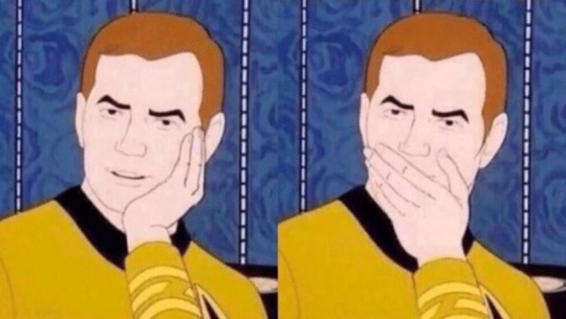 A "Sarcastically Surprised Kirk" meme without any caption