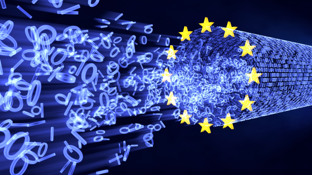 Europa-Flagge und Symbole für Digitales