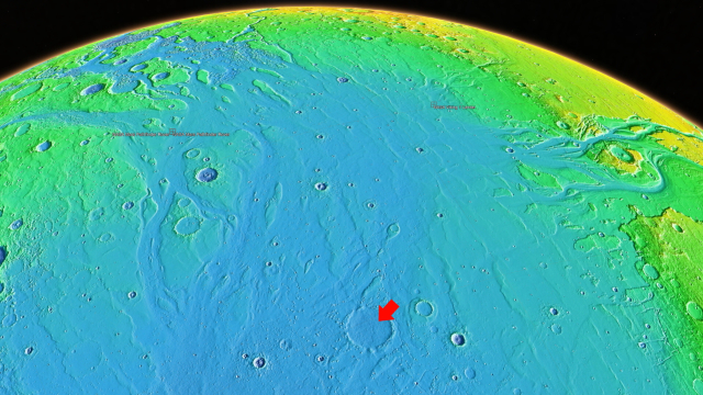 Blick auf den Mars und den Krater