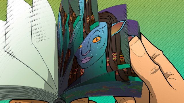 Illustration eines Buchs mit Bildern von Avatar