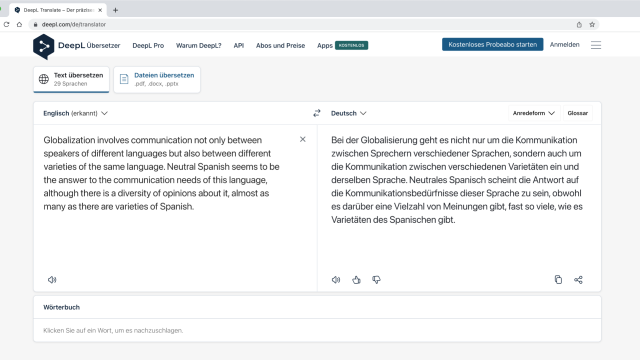 Screenshot von DeepL