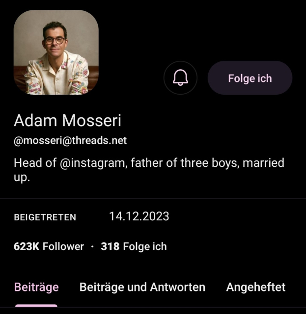 Screenshot des Profils von Adam Mosseri