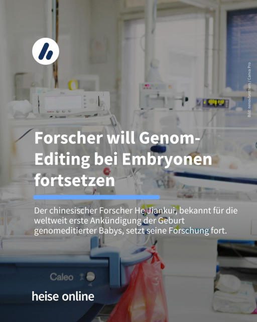 Im Hintergrund sieht man eine Babystation im Krankenhaus.

Forscher will Genom-Editing bei Embryonen fortsetzen

Unterzeile: Der chinesischer Forscher He Jiankui, bekannt für die weltweit erste Ankündigung der Geburt genomeditierter Babys, setzt seine Forschung fort.
