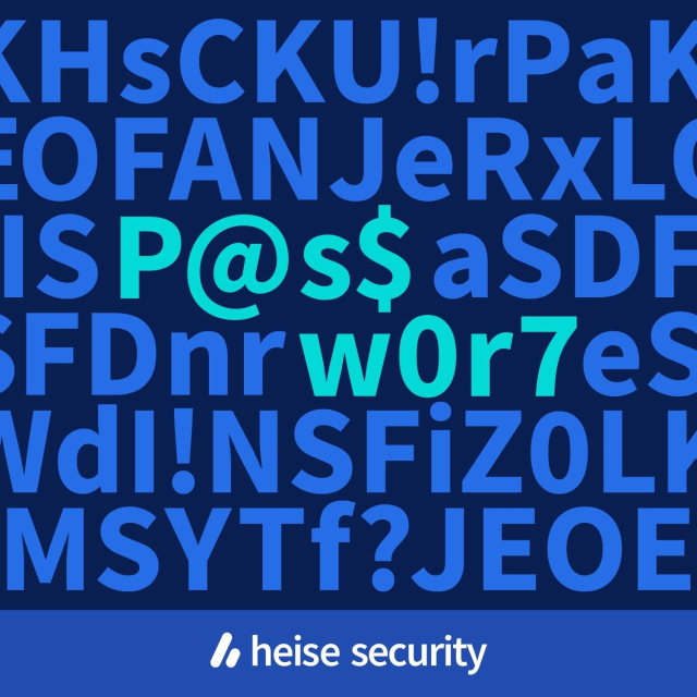 Das Bild zeigt das Cover des Podcasts "Passwort" von heise security. Man sieht verschiedene Zahlen, Buchstaben und Satzzeichen, farblich abgehoben steht das Wort Passwort aus verschiedenen Buchstaben, Zahlen und Sonderzeichen.