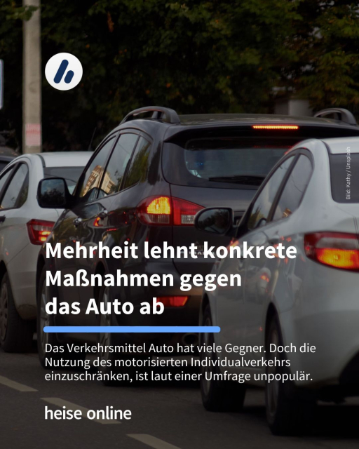 Im Bild sieht man mehrere Autos auf der Straße stehen.In der Überschrift steht: "Mehrheit lehnt konkrete Maßnahmen gegen das Auto ab" darunter steht §Das Verkehrsmittel Auto hat viele Gegner. Doch die Nutzung des motorisierten Individualverkehrs einzuschränken, ist laut einer Umfrage unpopulär.​"