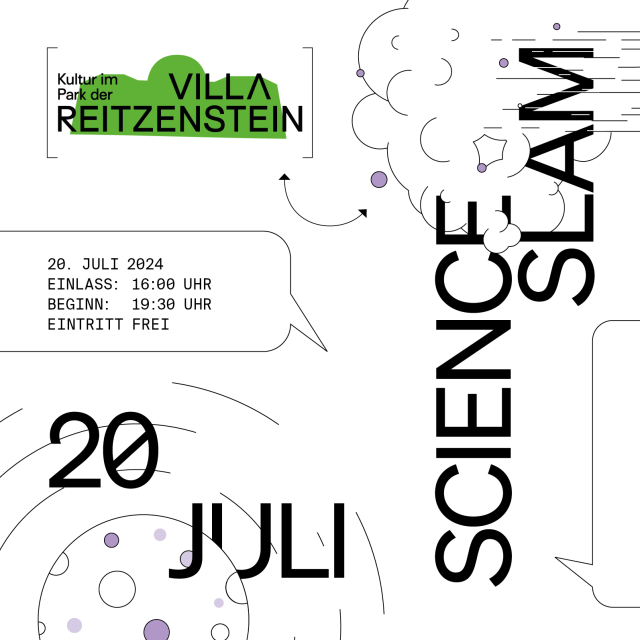 Kultur im Park der Villa Reitzenstein
20. Juli 2024
Einlass: 16 Uhr
Beginn: 19:30 Uhr
Eintritt frei 
Science Slam