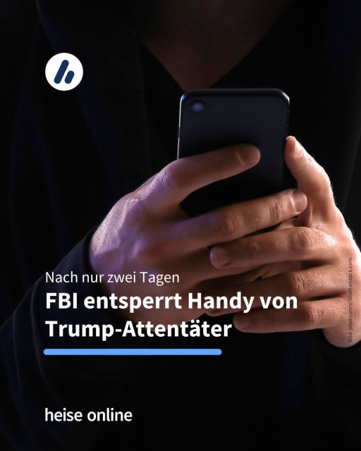 Das Bild zeigt ein Smartphone in den Händen eines Mannes.

In der Überschrift steht: "Nach nur zwei Tagen
FBI entsperrt Handy von Trump-Attentäter" dadrunter steht: "Wie das so schnell geklappt hat, ist unklar."