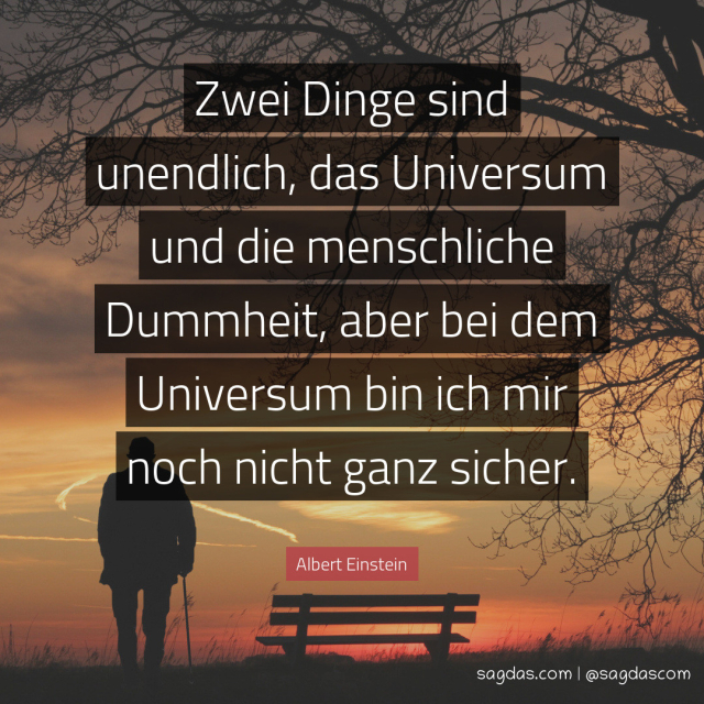 Zwei Dinge sind unendlich, das Universum und die menschliche Dummheit, aber bei dem Universum bin ich mir noch nicht ganz sicher.