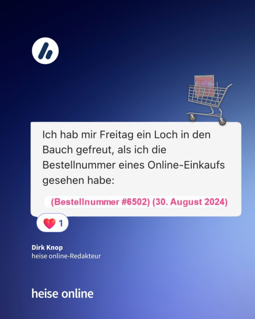 Im Bild sieht man einen Screenshot aus Microsofts Teams, im Chatfenster steht: 
"Ich hab mir Freitag ein Loch in den Bauch gefreut, als ich die Bestellnummer eines Online-Einkaufs gesehen habe: (Bestellnummer #6502) (30. August 2024)