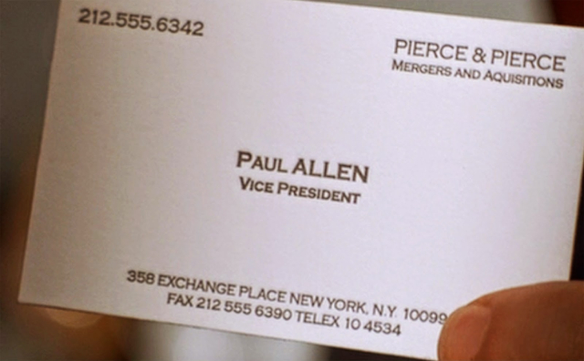 Paul Allens business card from the movie american psycho