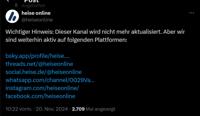 Screenshots des Tweets in dem es heißt, dass der Account nicht mehr aktualisiert wird.