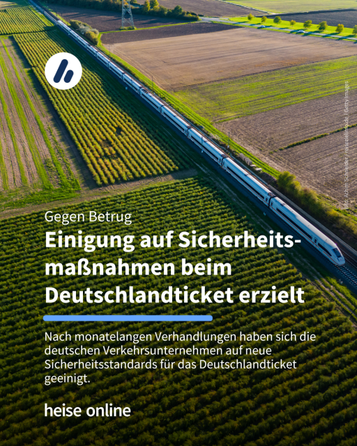 Das Bild zeigt einen ICE der durch eine grüne Landschaft fährt. Im Bild steht: "Gegen Betrug Einigung auf Sicherheits-maßnahmen beim Deutschlandticket erzielt" dadrunter steht: "Nach monatelangen Verhandlungen haben sich die deutschen Verkehrsunternehmen auf neue Sicherheitsstandards für das Deutschlandticket geeinigt."