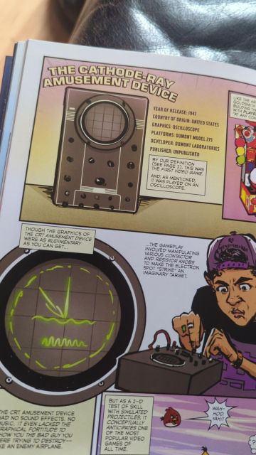 Seite aus einem Comicbuch mit alter Röhrentechnik und jungem Mann beim Basteln
