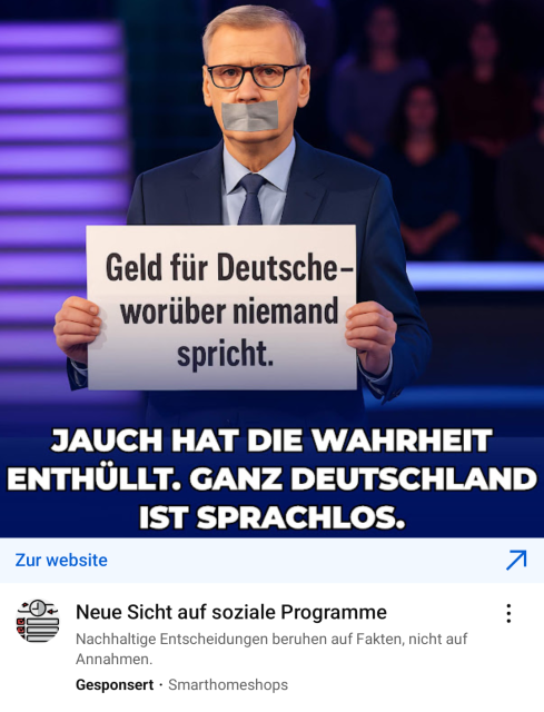 Günter Jauch hat den Mund zugeklebt bei wer wird Millionär und darf nicht verraten wie man als deutscher reich wird.