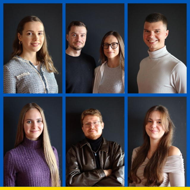 Auf dem Bild v.l.n.r. die StipendiatInnen von „Zukunft Ukraine“: Viktoriia, Yuliia und Yaroslav, Danylo, Mariia, Nazarii und Mariia.