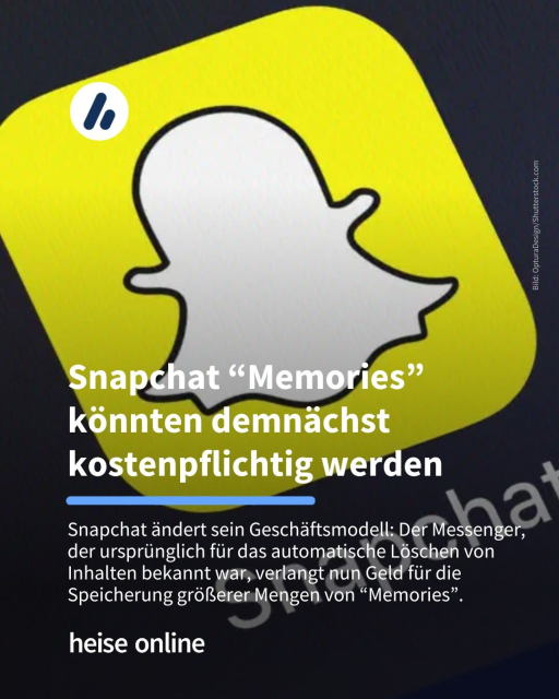 Das Bild zeigt das Logo von SnapChat, das einen weißen Geist auf einem gelben Hintergrund zeigt. Im Bild steht: "Snapchat “Memories” könnten demnächst kostenpflichtig werden" dadrunter steht: "Snapchat ändert sein Geschäftsmodell: Der Messenger, der ursprünglich für das automatische Löschen von Inhalten bekannt war, verlangt nun Geld für die Speicherung größerer Mengen von “Memories”."