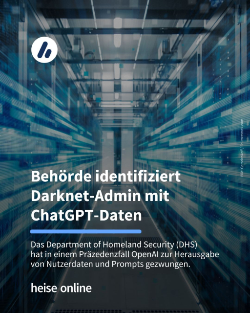 Im Bild steht: "Behörde identifiziert Darknet-Admin mit ChatGPT-Daten"