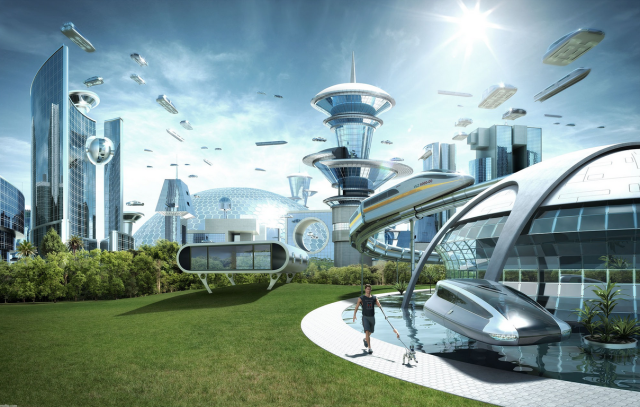 Picture of an utopian world where the environment is clean and everybody is happy
