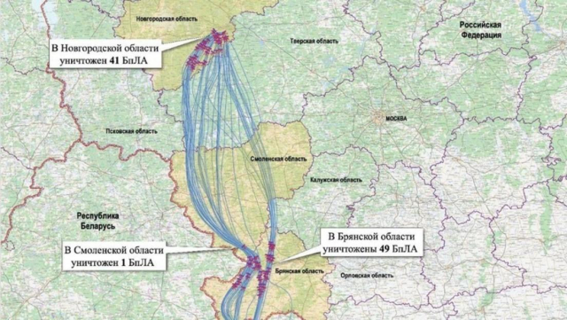 Veröffentlichung der Flugbahnen der Drohnen vom Angriff, der lt. Moskau auf die die Residenz des russischen Präsidenten zielte.