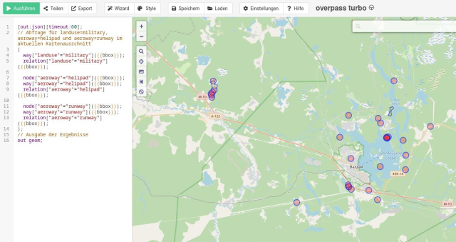 In diesem Ausschnitt ist die OpenStreetMap-Karte mit der Hervorhebung der militärischen Anlagen sowie von Hubschrauber-Landepläzen (um die Residenz des russischen Präsidenten erkennbar zu machen) durch die Overpass-Turbo-Abfrage zu sehen (Abfrage: s. unten, ggf. unter https://overpass-turbo.eu/s/2i6b direkt verfügbar).

Man erkennt, dass rund um dem Waldai-See mit  dem Iwerski-Kloster ( https://de.wikipedia.org/wiki/Iwerski-Kloster , https://osm.org/go/0y6d7LE--?m= ) militärische Flächen markiert sind

Die Residenz des russischen Präsidenten ist am nord-östlichen Rand des Sees verortet.

Angesichts der Konzentration an militärischen Flächen und des hochwertigen Ziels erscheint es abwegig, davon auszugehen, dass jemand nur die militärischen Ziele angreifen wolle, ohne die Residenz selber in den Fokus zu nehmen.

>>>>>
[out:json][timeout:60];
// Abfrage für landuse=military, aeroway=helipad und aeroway=runway im aktuellen Kartenausschnitt
(
  way["landuse"="military"]({{bbox}});
  relation["landuse"="military"]({{bbox}});
  
  node["aeroway"="helipad"]({{bbox}});
  way["aeroway"="helipad"]({{bbox}});
  relation["aeroway"="helipad"]({{bbox}});
  
  node["aeroway"="runway"]({{bbox}});
  way["aeroway"="runway"]({{bbox}});
  relation["aeroway"="runway"]({{bbox}});
);
// Ausgabe der Ergebnisse
out geom;
<<<<<.
